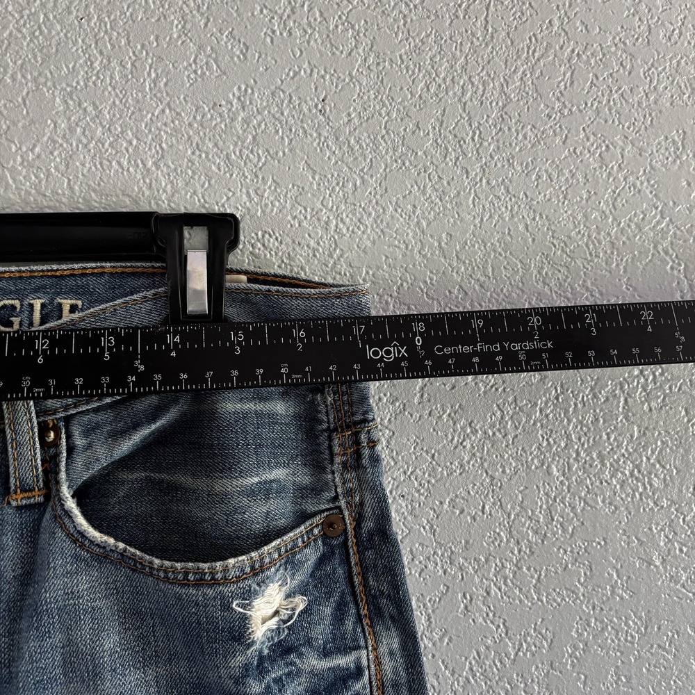 American Eagle Bootcut Jeans Mens 33x32 Blue Distressed Frayed Holes Baggy - Picture 7 of 8